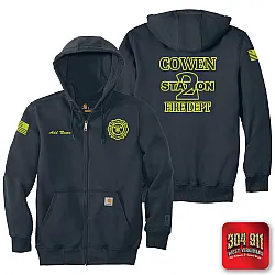 "COWEN FIRE DEPARTMENT" NAVY Carhartt ® Rain Defender ® Paxton Heavyweight Hooded Zip Mock Sweatshirt