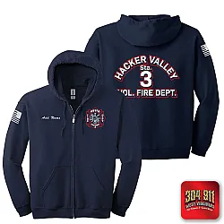 "HACKER VALLEY FIRE DEPARTMENT" NAVY GILDAN Heavy Blend™ Full-Zip Hooded Sweatshirt