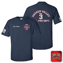 "HACKER VALLEY FIRE DEPARTMENT" NAVY WORK TEE