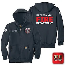 "BRENTON VOLUNTEER FIRE DEPARTMENT" NEW NAVY Carhartt ® Rain Defender ® Paxton Heavyweight Hooded Zip Mock Sweatshirt