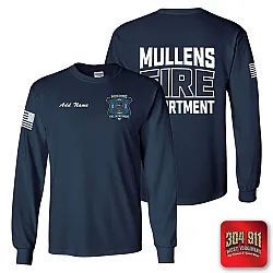 "MULLENS FIRE DEPARTMENT" NAVY SCREEN PRINTED LONG SLEEVE WORK T-SHIRT