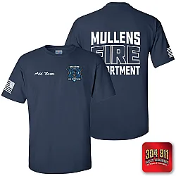 "MULLENS FIRE DEPARTMENT" NAVY SCREEN PRINTED WORK T-SHIRT