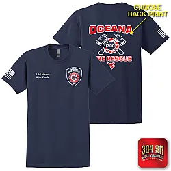 "OCEANA FIRE RESCUE" SCREEN PRINT ON NAVY WORK T-SHIRT