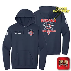 "OCEANA FIRE RESCUE" SCREEN PRINT ON NAVY JERZEES® - NuBlend® Pullover Hooded Sweatshirt