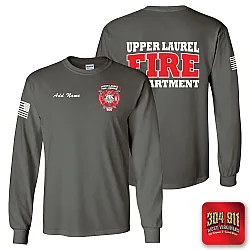 "UPPER LAUREL FIRE-RESCUE" CHARCOAL SCREEN PRINTED LONG SLEEVE WORK T-SHIRT