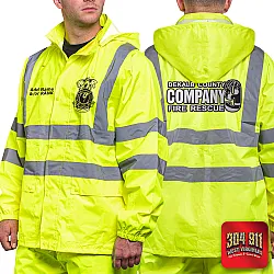 "DEKALB COUNTY FIRE RESCUE STATION 9" GAME - The Econo HiVos Rain Jacket (NEON LIME)