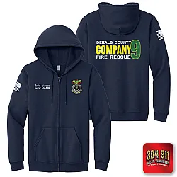 "DEKALB COUNTY FIRE RESCUE STATION 9" SCREEN PRINT ON NAVY JERZEES® - NuBlend® Full-Zip Hooded Sweatshirt