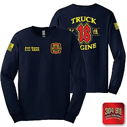 "DEKALB COUNTY FIRE STATION 18" SCREEN PRINT ON NAVY SCREEN PRINTED LONG SLEEVE WORK T-SHIRT