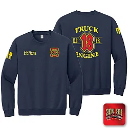"DEKALB COUNTY FIRE STATION 18" SCREEN PRINT ON NAVY JERZEES WORK SWEATSHIRT
