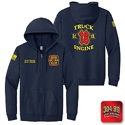"DEKALB COUNTY FIRE STATION 18" SCREEN PRINT ON NAVY JERZEES® - NuBlend® Full-Zip Hooded Sweatshirt