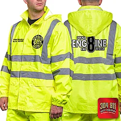 "DEKALB COUNTY STATION 8" GAME - The Econo HiVos Rain Jacket (NEON LIME)