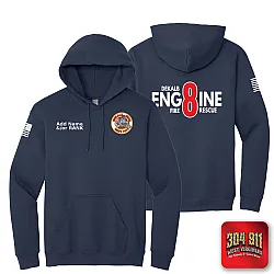"DEKALB COUNTY STATION 8" SCREEN PRINT ON NAVY JERZEES® - NuBlend® Pullover Hooded Sweatshirt