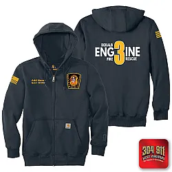 "DEKALB FIRE RESCUE STATION 3" NEW NAVY Carhartt ® Rain Defender ® Paxton Heavyweight Hooded Zip Mock Sweatshirt