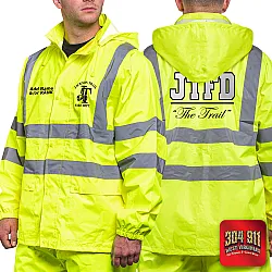 "JACKSON TRAIL FIRE DEPARTMENT" GAME - The Econo HiVos Rain Jacket (NEON LIME)