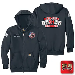 "JACKSON TRAIL RESCUE ENGINE 91" NEW NAVY Carhartt ® Rain Defender ® Paxton Heavyweight Hooded Zip Mock Sweatshirt