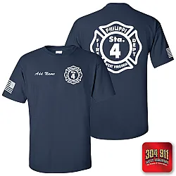 "PHILIPPI VOLUNTEER FIRE DEPARTMENT" NAVY WORK TEE