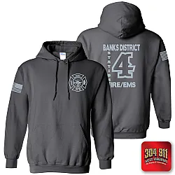 "BANKS DISTRICT FIRE DEPT" REFLECTIVE PRINT ON CHARCOAL JERZEES® - NuBlend® Pullover Hooded Sweatshirt