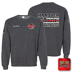 "HANOVER VOL FIRE DEPT" DARK HEATHER GILDAN WORK CREWNECK SWEATSHIRT