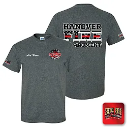 "HANOVER VOL FIRE DEPT" DARK HEATHER GILDAN SCREEN PRINTED WORK T-SHIRT