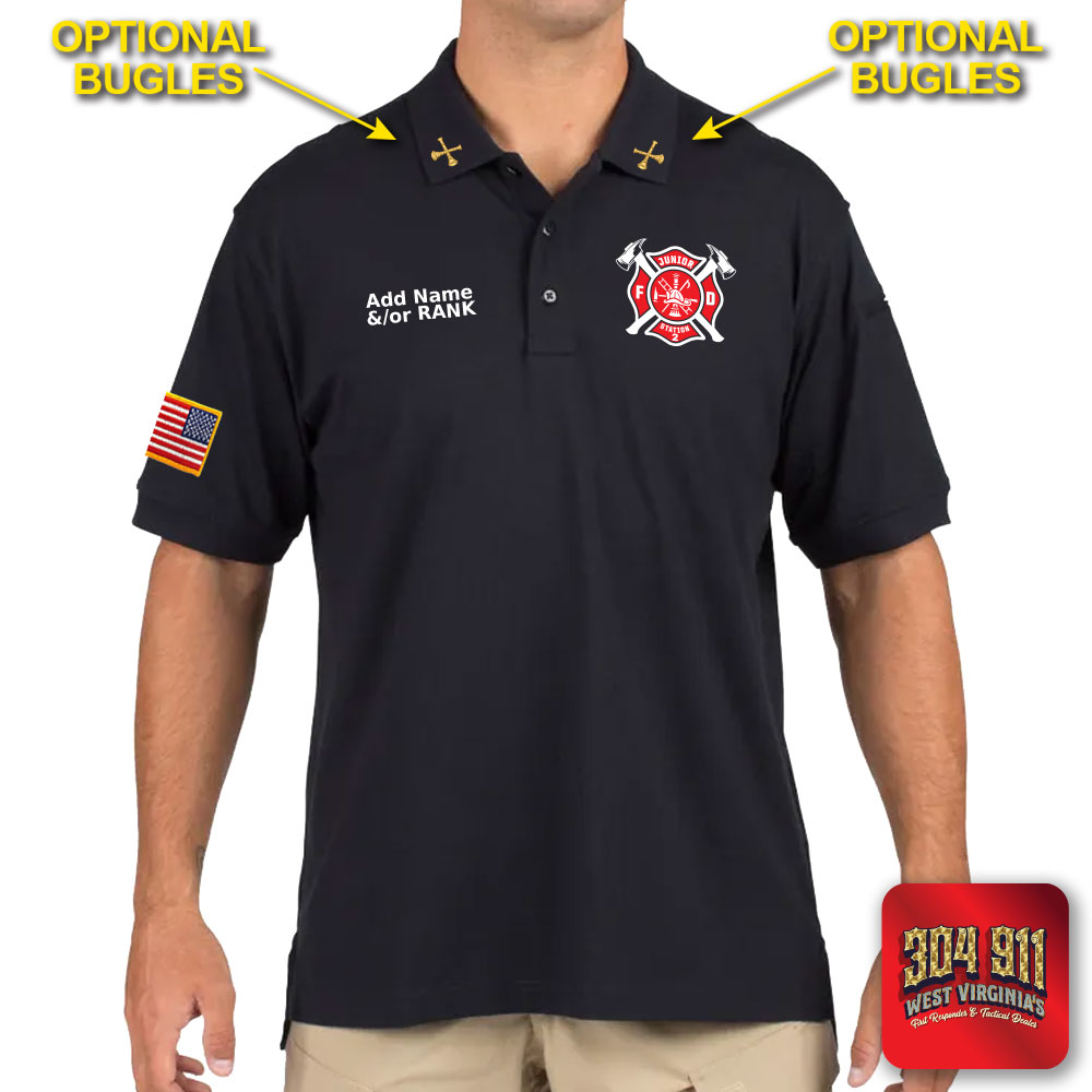 "JUNIOR VOLUNTEER FIRE DEPARTMENT" (EMBROIDERY) UTILITY SHORT SLEEVE POLO (NAVY)
