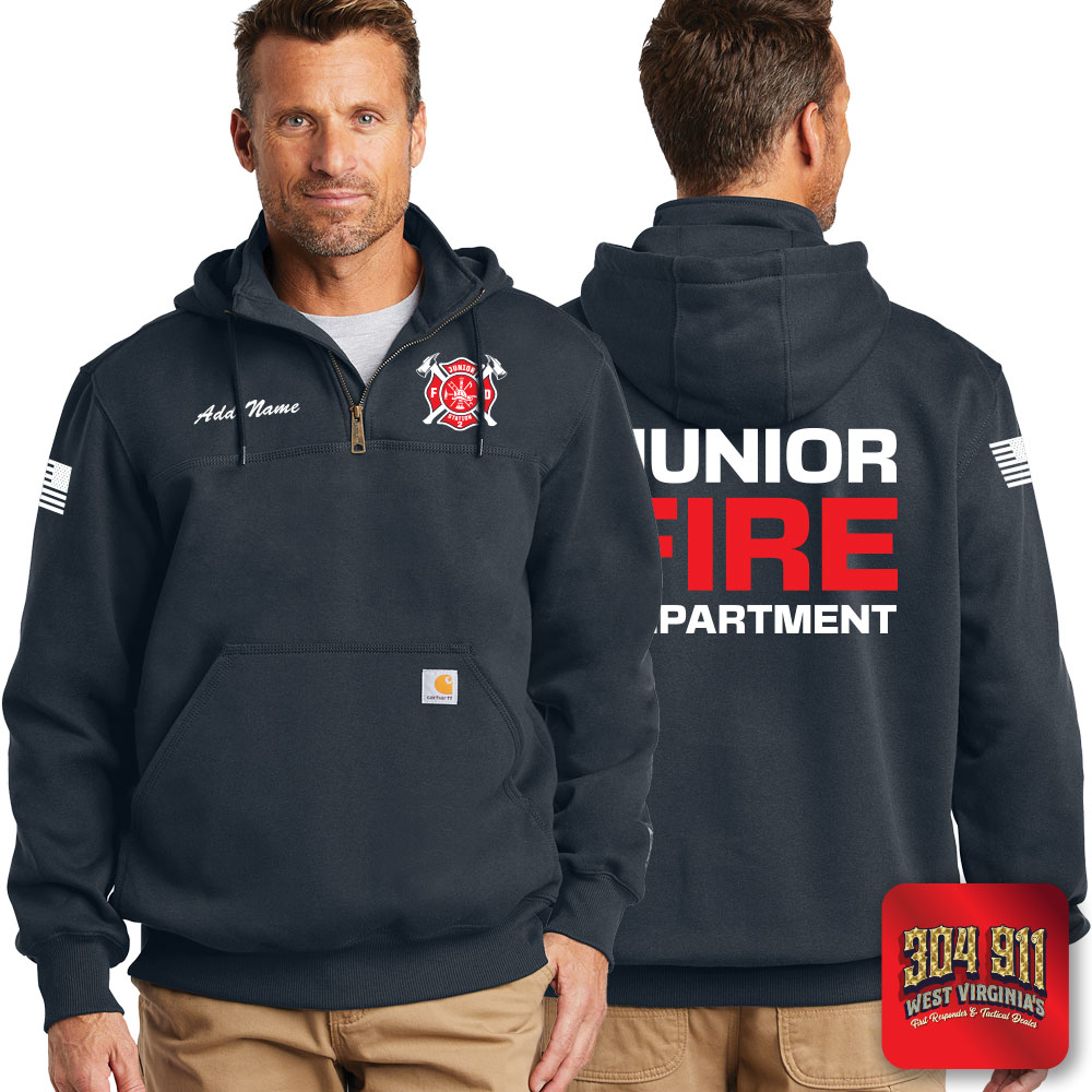 "JUNIOR VOLUNTEER FIRE DEPARTMENT" NEW NAVY Carhartt ® Rain Defender ® Paxton Heavyweight Hooded Zip Mock Sweatshirt