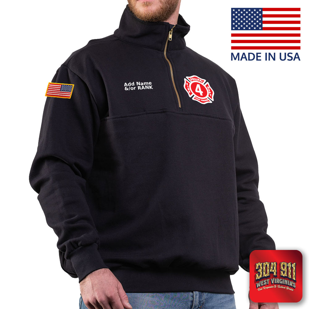 "PHILIPPI VOLUNTEER FIRE DEPARTMENT" GAME - The Firefighter's Zip Turtleneck Job Shirt (NAVY) (USA MADE)