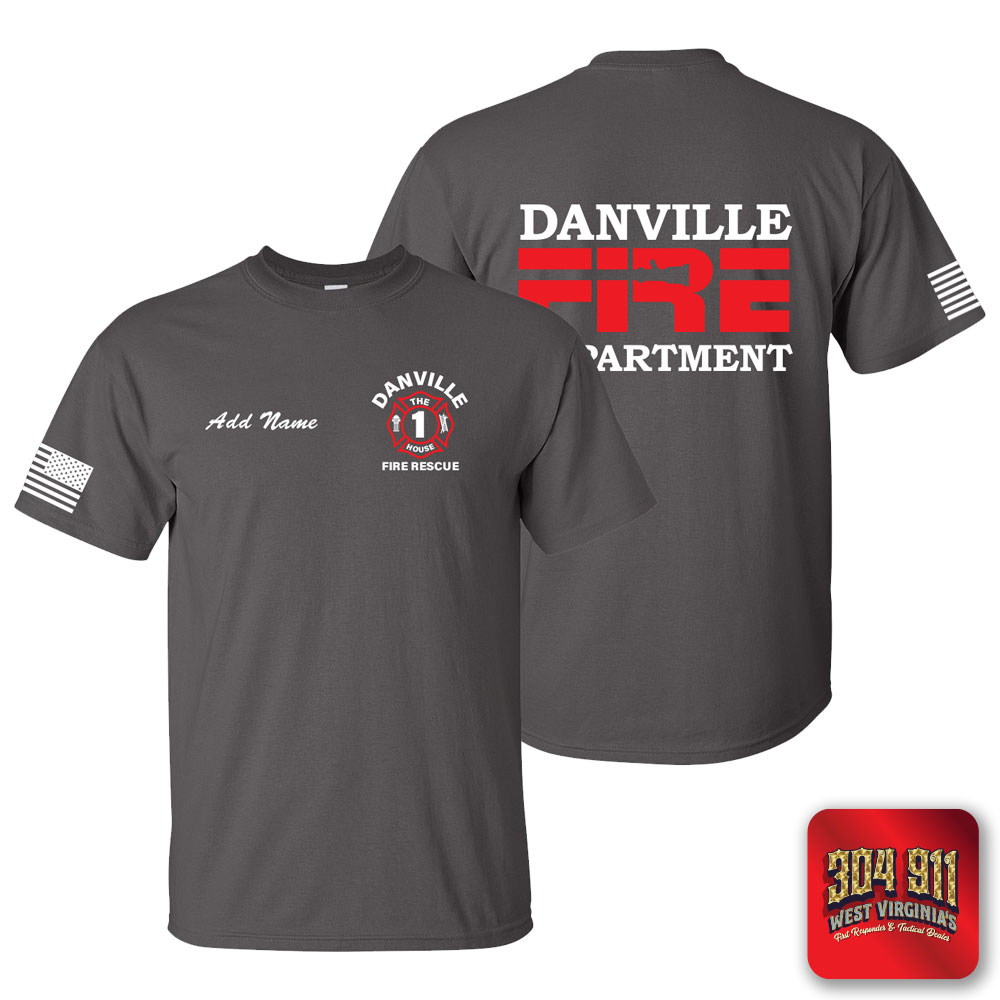 "DANVILLE VOL FIRE DEPARTMENT" SCREEN PRINTED CHARCOAL WORK T-SHIRT