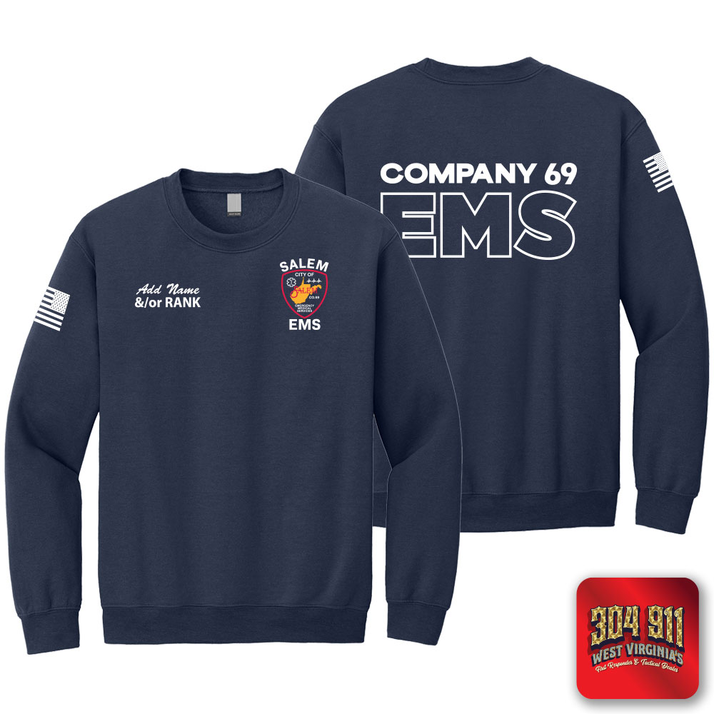 "SALEM EMS" SCREEN PRINT ON NAVY JERZEES WORK SWEATSHIRT