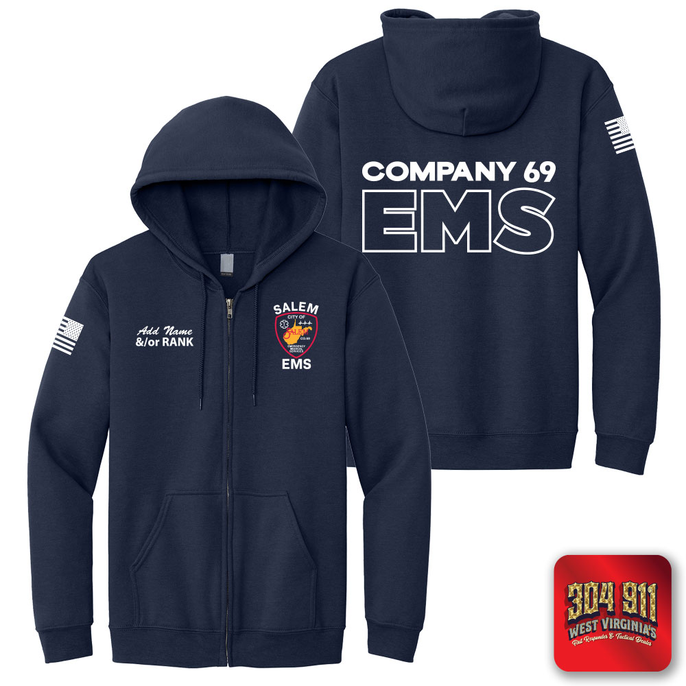 "SALEM EMS" SCREEN PRINT ON NAVY JERZEES® - NuBlend® Full-Zip Hooded Sweatshirt