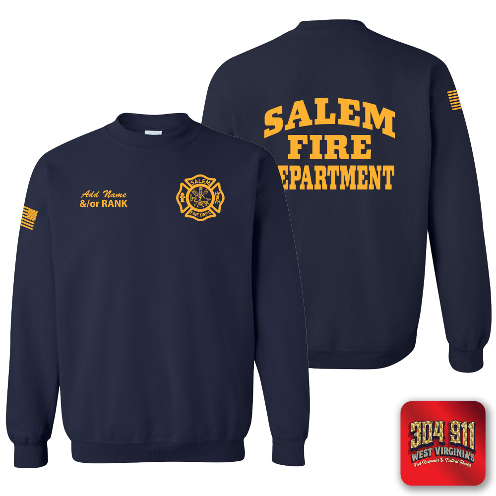 "SALEM FIRE DEPARTMENT" SCREEN PRINT ON NAVY JERZEES WORK SWEATSHIRT