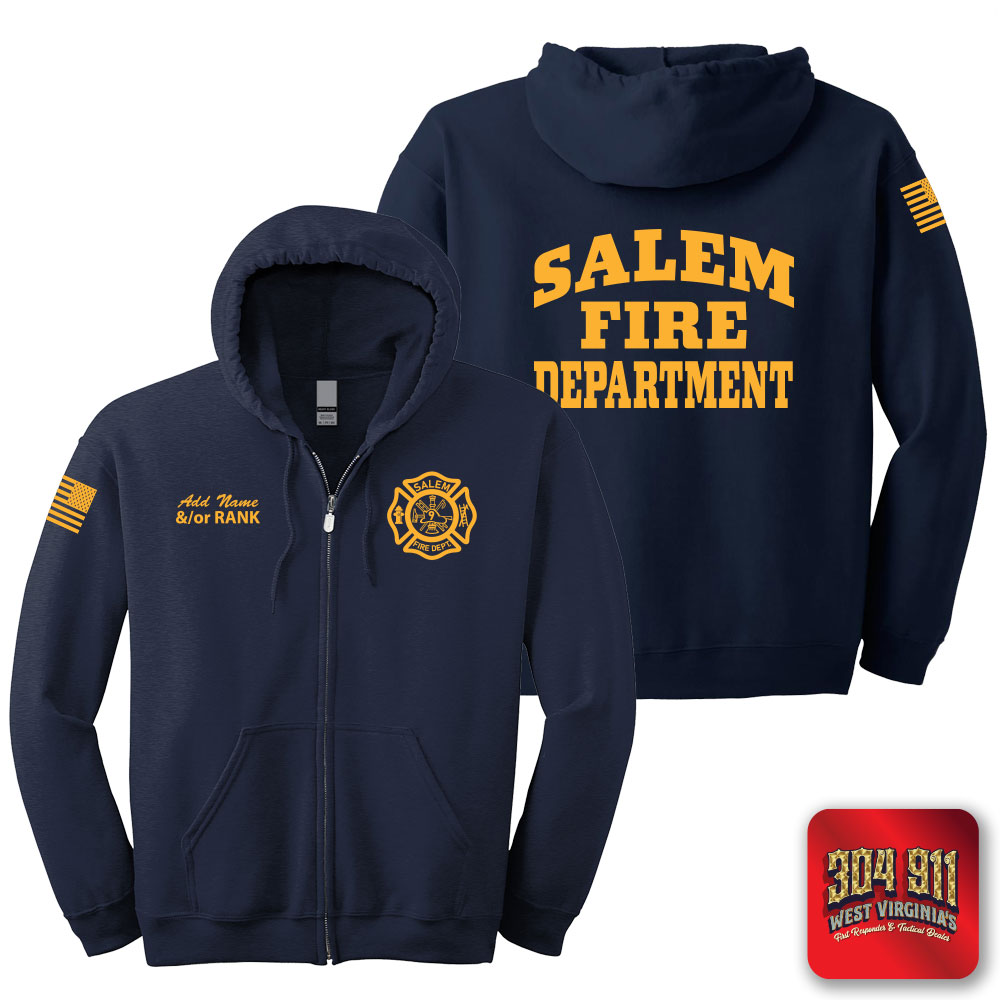 "SALEM FIRE DEPARTMENT" SCREEN PRINT ON NAVY JERZEES® - NuBlend® Full-Zip Hooded Sweatshirt