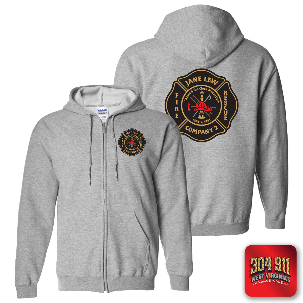 "JANE LEW FIRE DEPARTMENT" SPORTS GREY GILDAN Heavy Blend™ Full-Zip Hooded Sweatshirt
