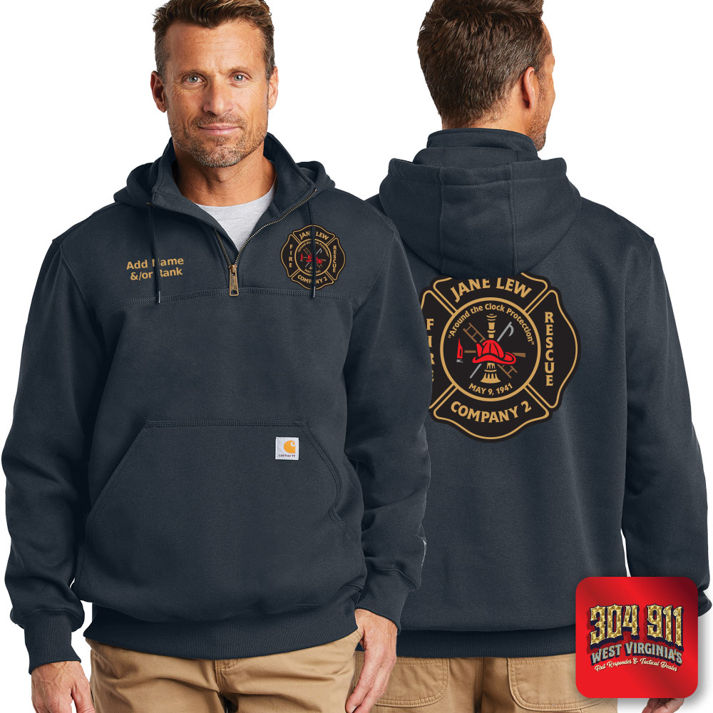 "JANE LEW FIRE DEPARTMENT" NEW NAVY Carhartt ® Rain Defender ® Paxton Heavyweight Hooded Zip Mock Sweatshirt
