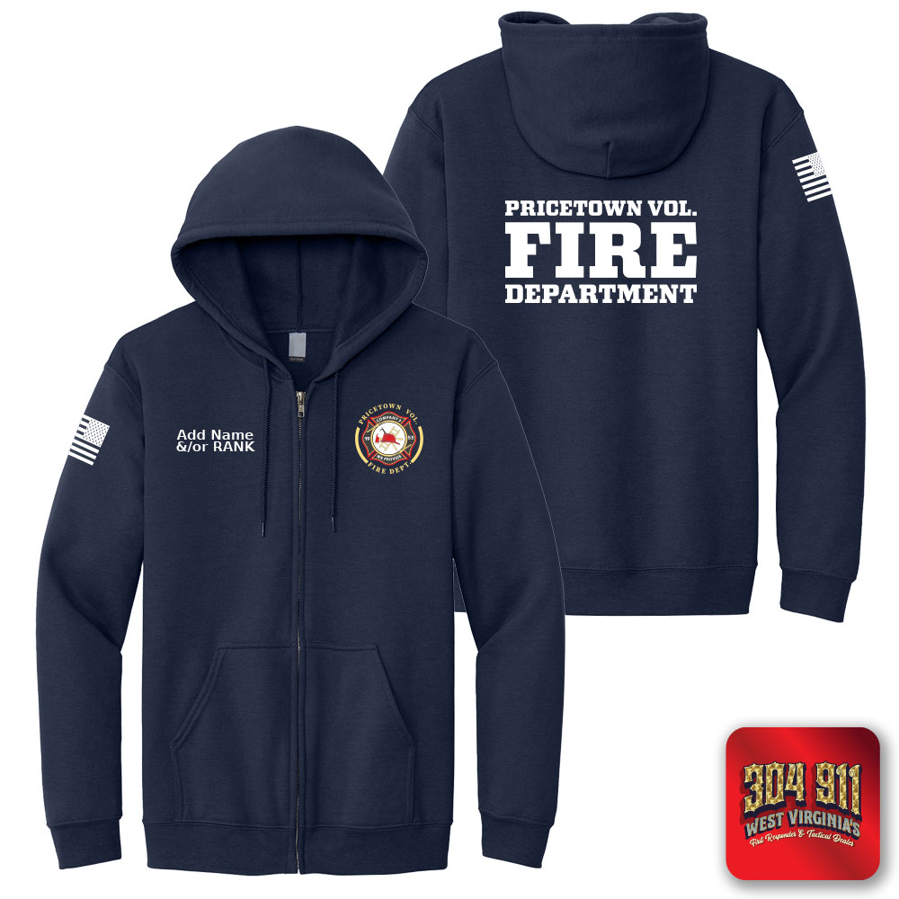 "PRICETOWN VOLUNTEER FIRE DEPARTMENT" SCREEN PRINT ON NAVY JERZEES® - NuBlend® Full-Zip Hooded Sweatshirt