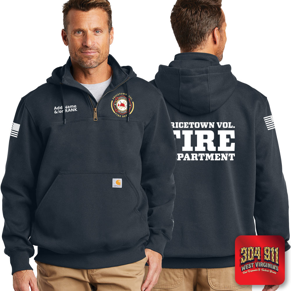 "PRICETOWN VOLUNTEER FIRE DEPARTMENT" NEW NAVY Carhartt ® Rain Defender ® Paxton Heavyweight Hooded Zip Mock Sweatshirt