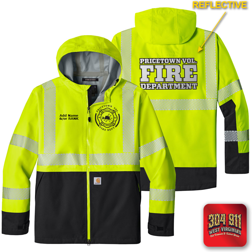 "PRICETOWN VOLUNTEER FIRE DEPARTMENT" BRIGHT LIME Carhartt® ANSI 107 Class 3 Storm Defender® Jacket
