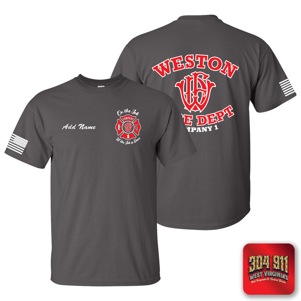 "WESTON FIRE DEPARTMENT" CHARCOAL SCREEN PRINTED WORK T-SHIRT