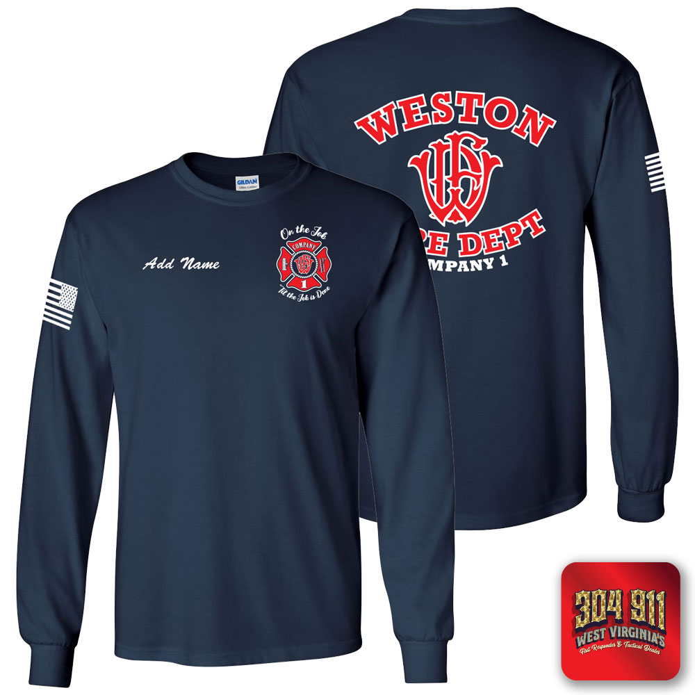 "WESTON FIRE DEPARTMENT" NAVY SCREEN PRINTED LONG SLEEVE WORK T-SHIRT