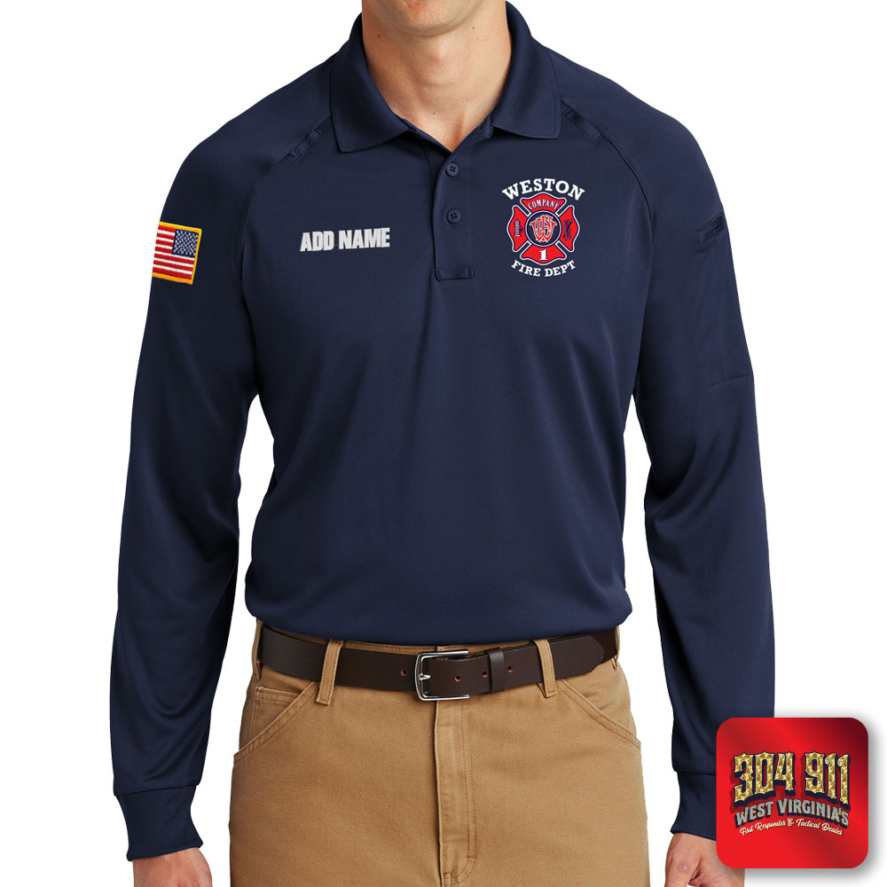 "WESTON FIRE DEPARTMENT" (EMBROIDERY) CornerStone® - Select Long Sleeve Snag-Proof Tactical Polo (NAVY)