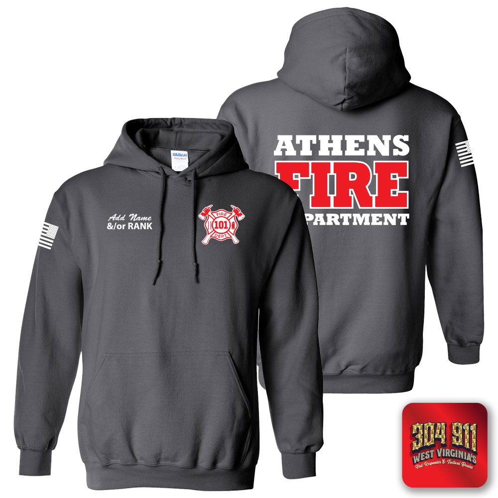 "ATHENS FIRE DEPARTMENT" CHARCOAL GILDAN WORK HOODIE