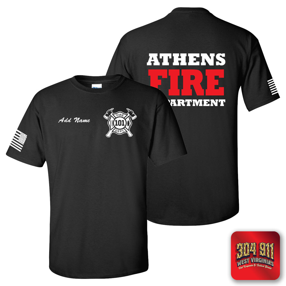 "ATHENS FIRE DEPARTMENT" BLACK SCREEN PRINTED WORK T-SHIRT