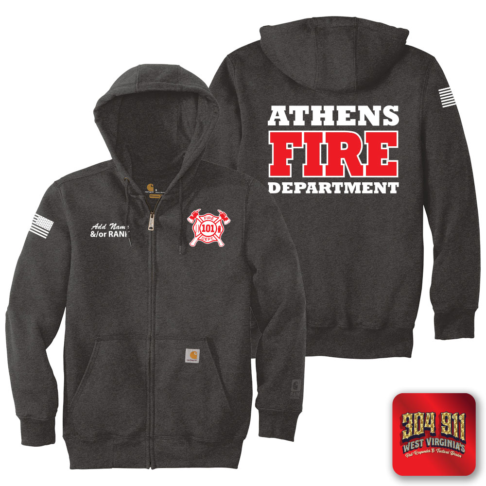 "ATHENS FIRE DEPARTMENT" DARK HEATHER Carhartt ® Rain Defender ® Paxton Heavyweight Hooded Zip Mock Sweatshirt