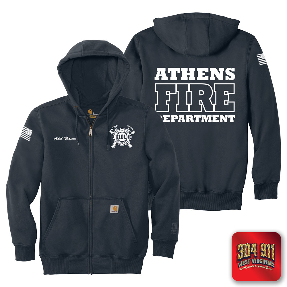 "ATHENS FIRE DEPARTMENT" NAVY Carhartt ® Rain Defender ® Paxton Heavyweight Hooded Zip Mock Sweatshirt