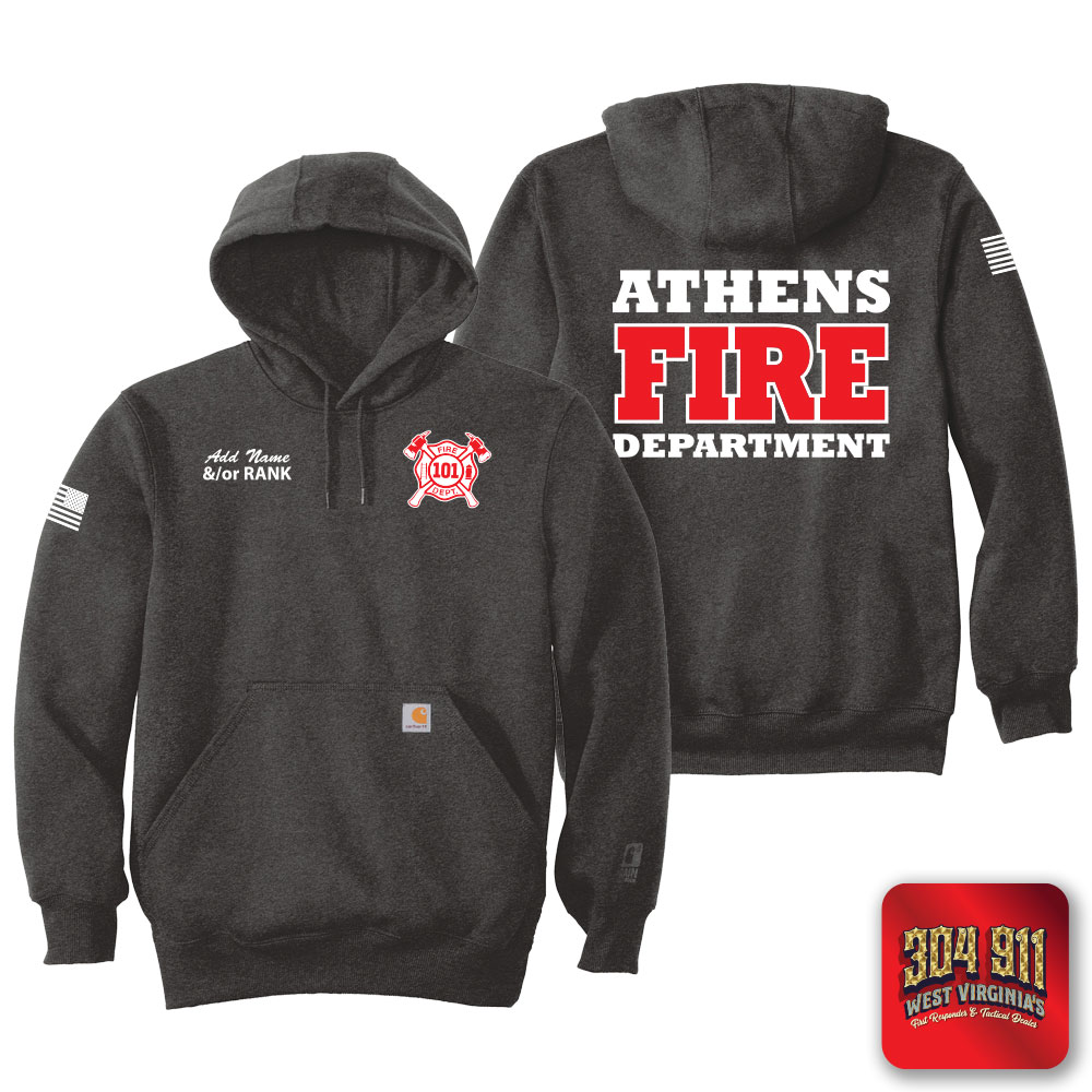 "ATHENS FIRE DEPARTMENT" DARK HEATHER Carhartt ® Rain Defender ® Paxton Heavyweight Hooded Sweatshirt