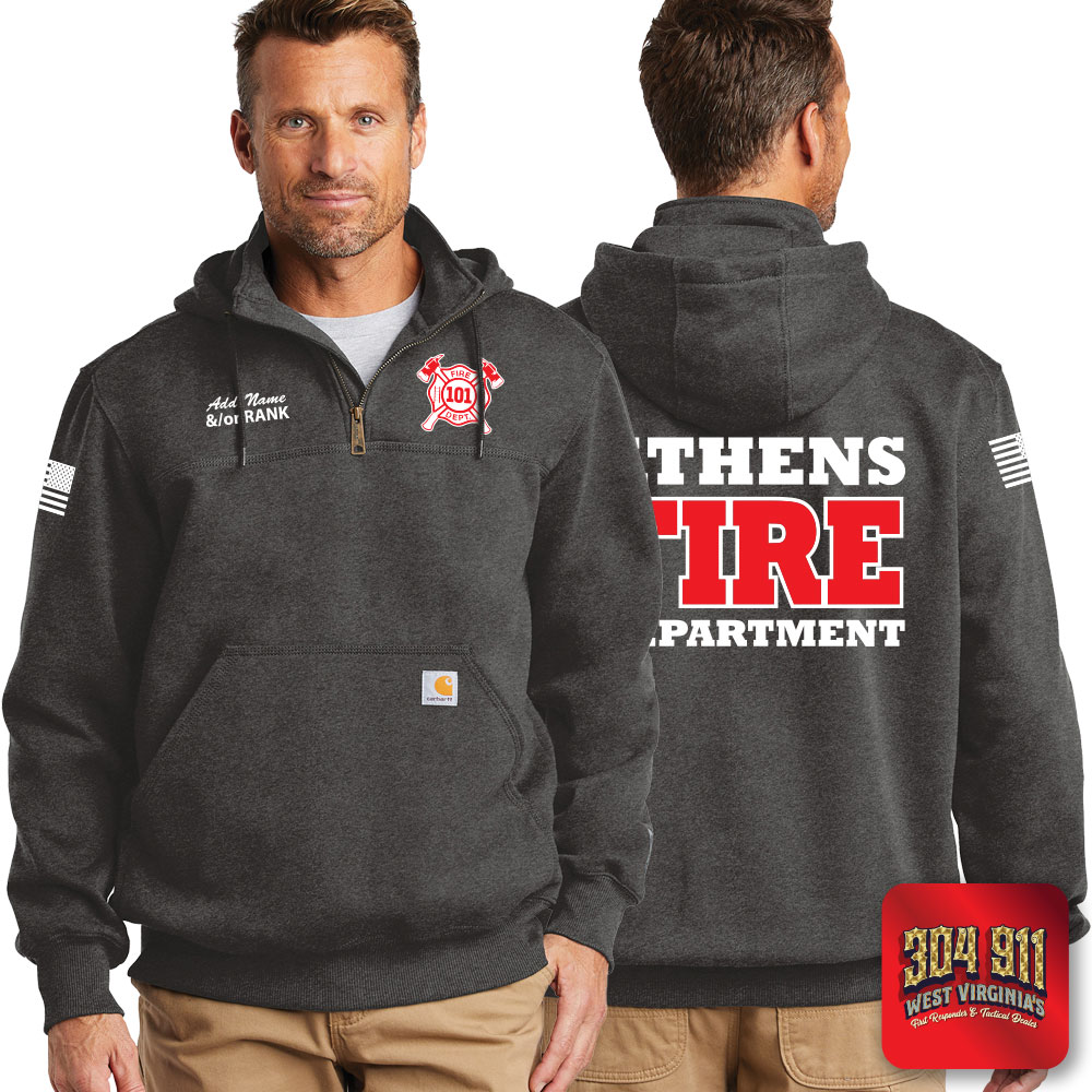 "ATHENS FIRE DEPARTMENT" DARK HEATHER Carhartt ® Rain Defender ® Paxton Heavyweight Hooded Zip Mock Sweatshirt