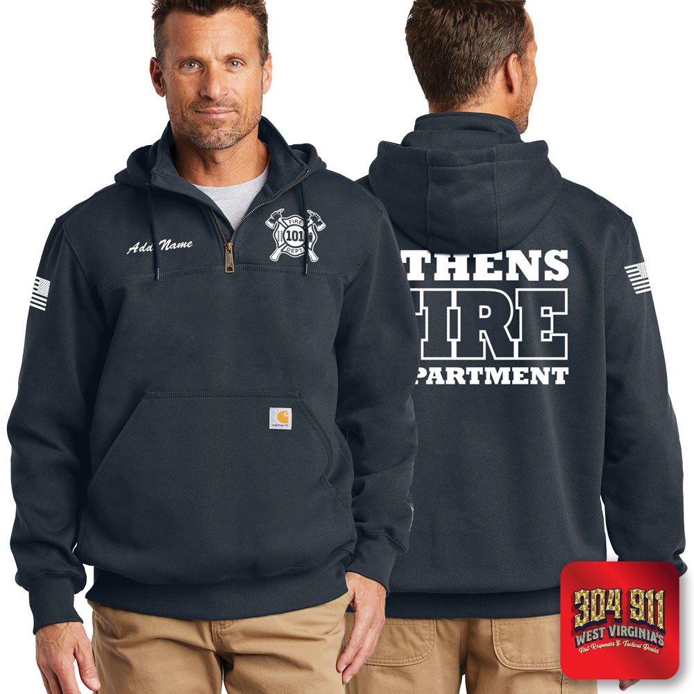 "ATHENS FIRE DEPARTMENT" NAVY Carhartt ® Rain Defender ® Paxton Heavyweight Hooded Zip Mock Sweatshirt