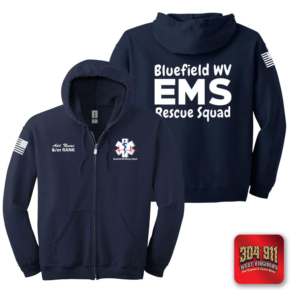"BLUEFIELD WV RESCUE SQUAD" NAVY GILDAN Heavy Blend™ Full-Zip Hooded Sweatshirt