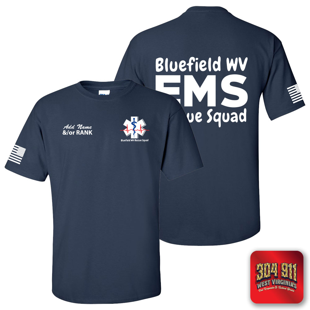 "BLUEFIELD WV RESCUE SQUAD" NAVY WORK TEE