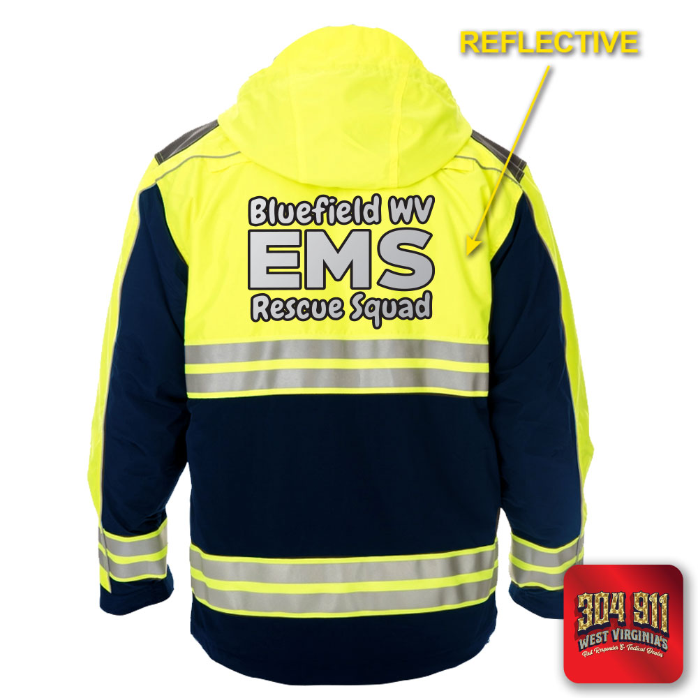 "BLUEFIELD WV RESCUE SQUAD" GAME - HIGH VIZ RESCUE JACKET PARKA (NAVY)