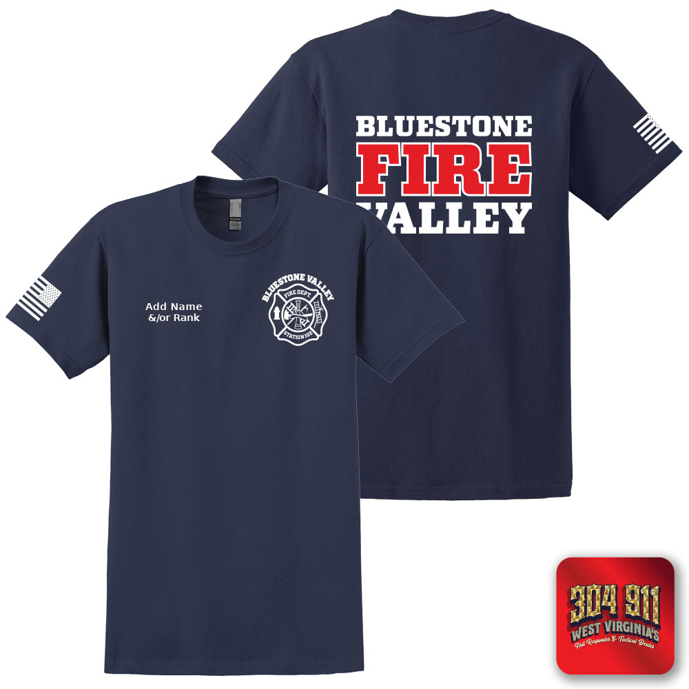 "BLUESTONE VALLEY VOL FIRE DEPT" SCREEN PRINT ON NAVY WORK T-SHIRT